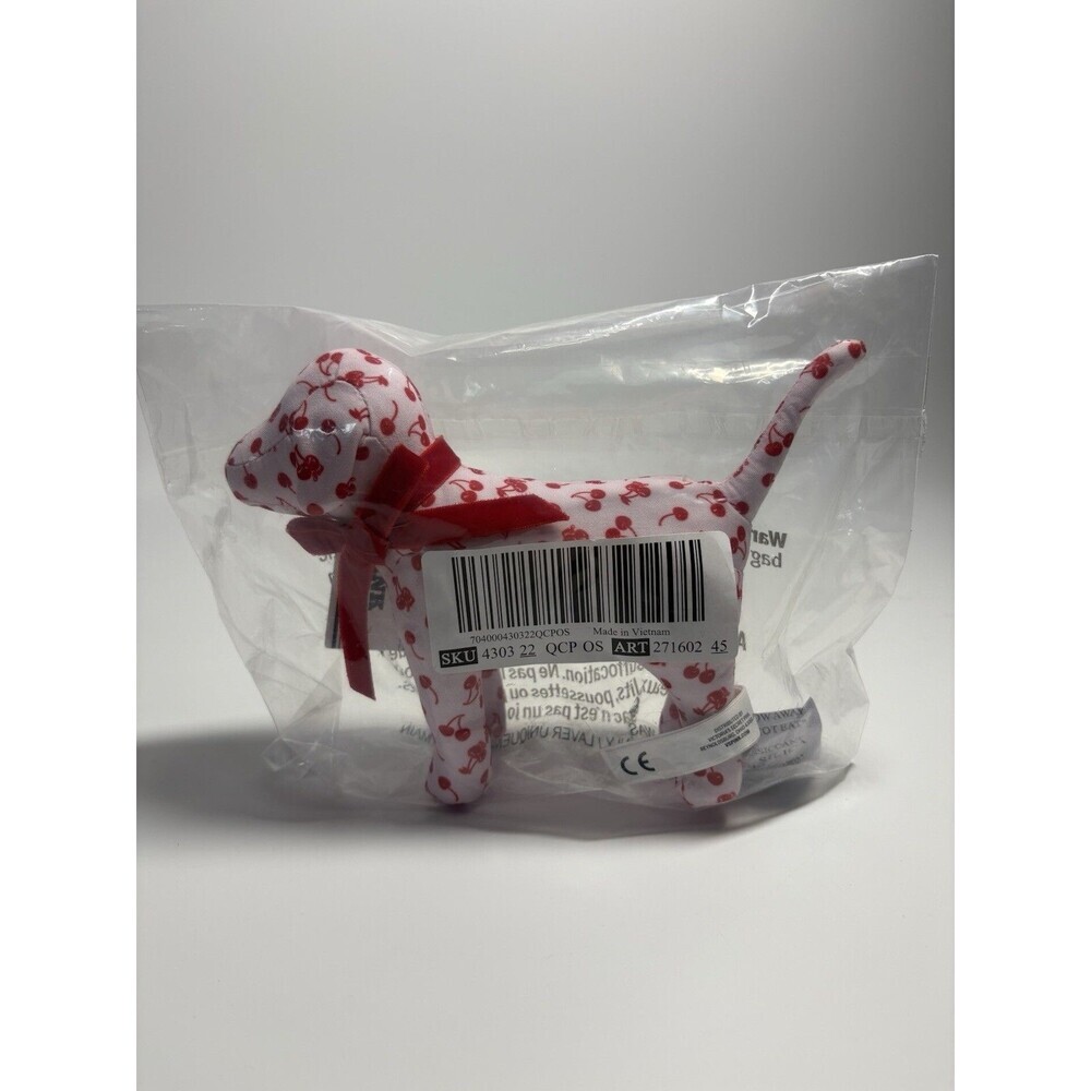 PINK Victoria's Secret Galantines Day Cherry Print Stuffed Dog Plush Seasonal